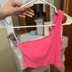 One shoulder crop top , bright pink ,size xs ,never worn or tried on brand new!